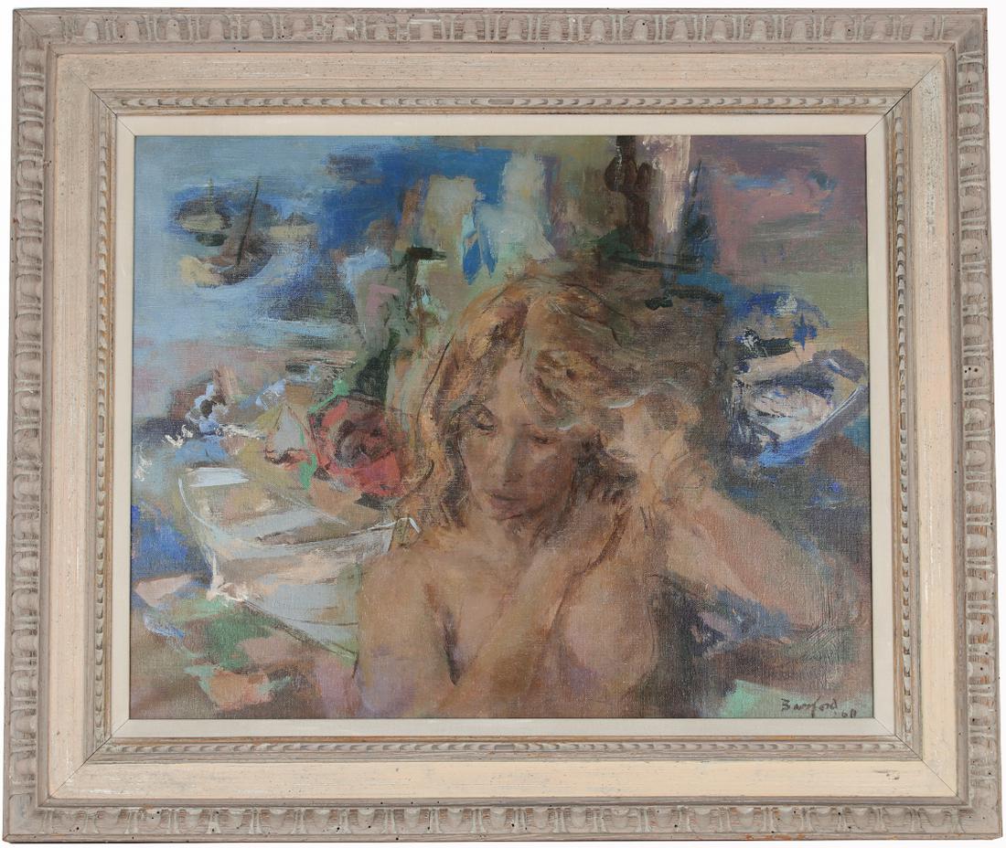 Wallace Bassford (1900-1998), Grand Central Label: Wallace O. Bassford (Florida, Missouri, 1900 - 1998) Oil on canvas painting titled "Sea Haunt". Grand Central Art Gallery label verso. Signed and indistinctly dated lower right. Sight Size: 24 x 30 in