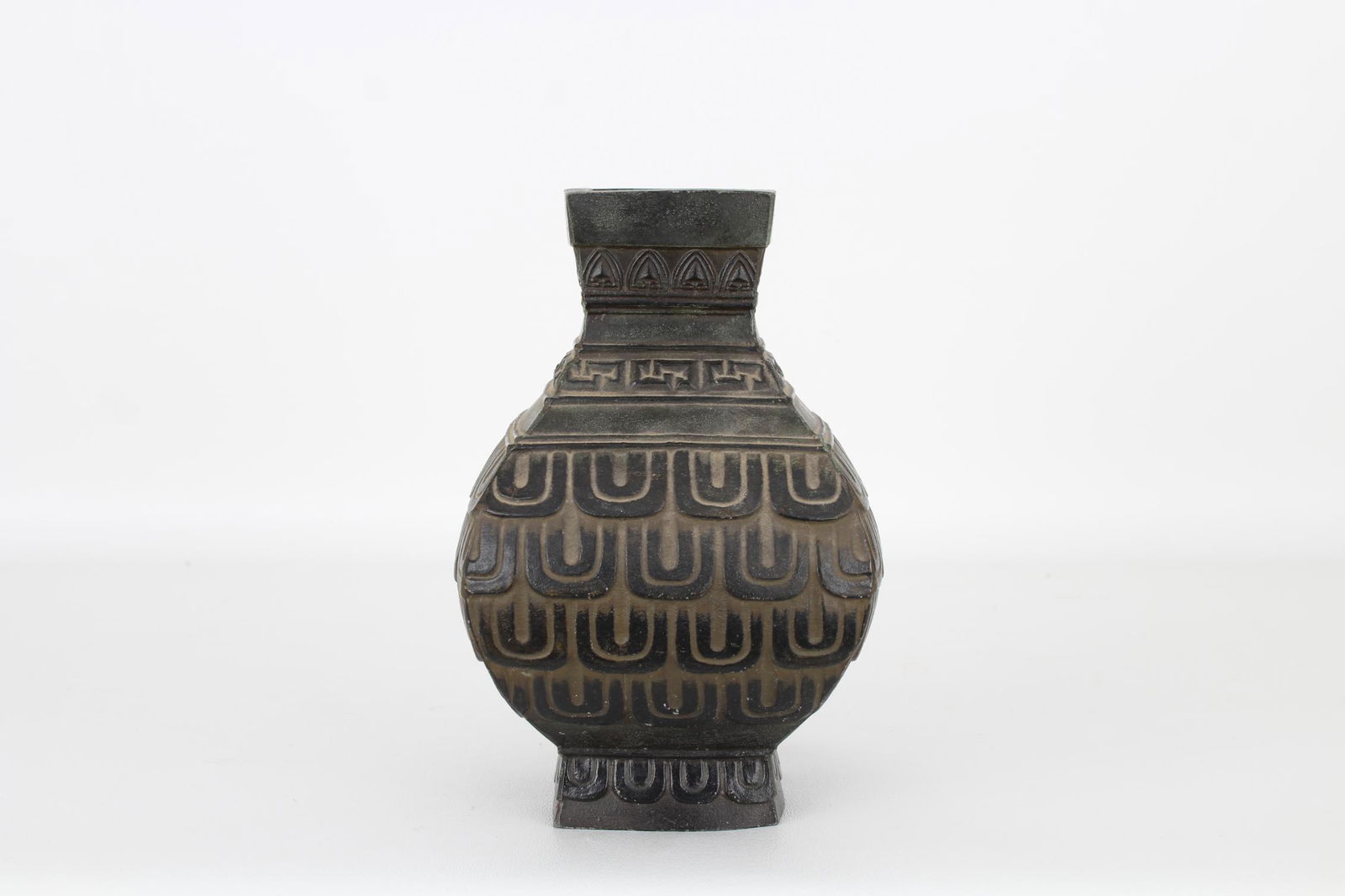 Chinese Patinated Archaic Style Bronze Vase: Height: 8.25 in.