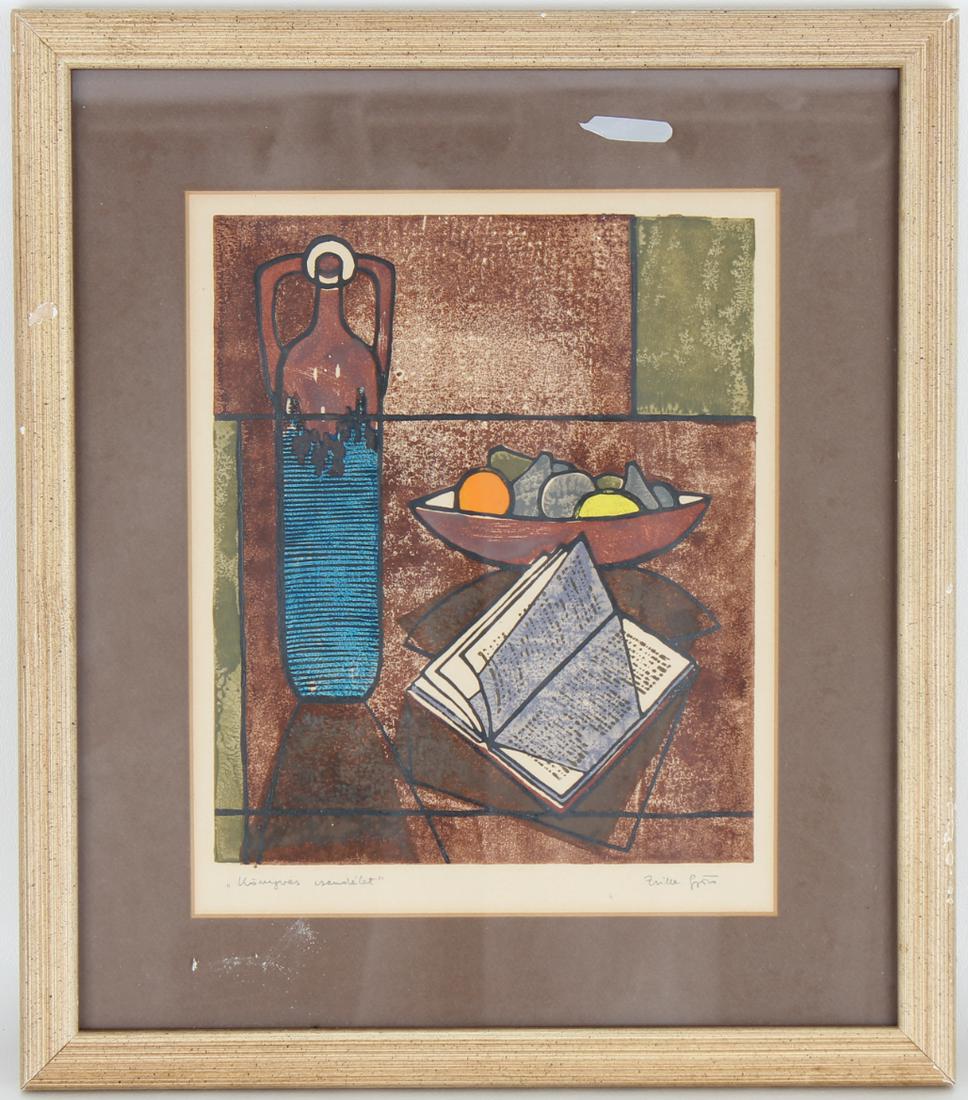20th C. Cubist Still Life Painting, Signed: 20th C. Cubist Still Life Painting, Signed indistinctly in lower margin. Sight Size: 9.5 x 8 in. Overall Framed Size: 16 x 14 in. Framed behind glass.