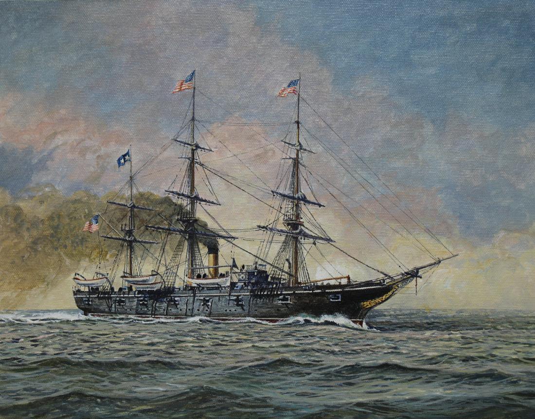 Brian Sanders (B. 1937) "USS Hartford" Oil: Brian Sanders (British, B. 1937) "USS Hartford" Signed lower right. Oil on Canvas Board. Provenance: Collection of James A. Helzer (1946-2008), Founder of Unicover Corporation. This painting is the or
