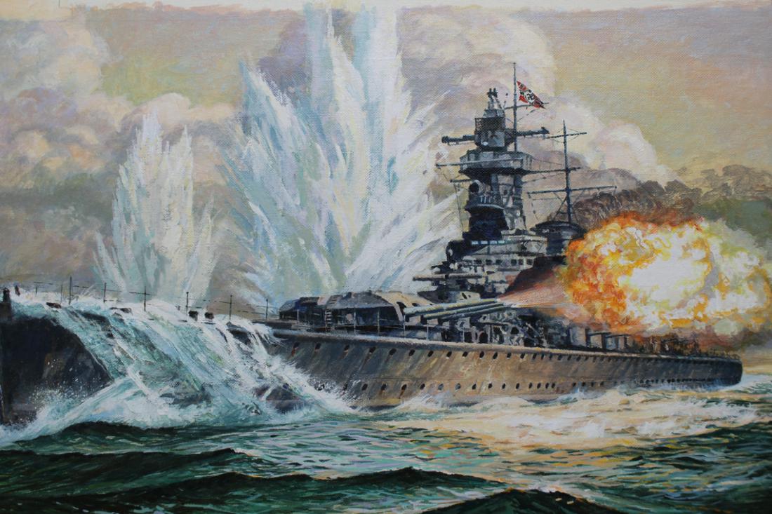 Brian Sanders (B. 1937) "Graf Spee Warship" Oil (1 of 4)
