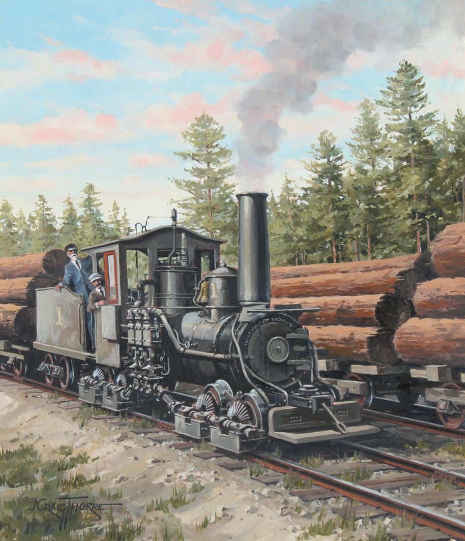 J. Craig Thorpe (B 1948) "Michigan Locomotive" Oil: J. Craig Thorpe (American, B. 1948) "Michigan Locomotive" Signed lower left. Original oil painting on Paper. Provenance: Collection of James A. Helzer (1946-2008), Founder of Unicover Corporation. Thi
