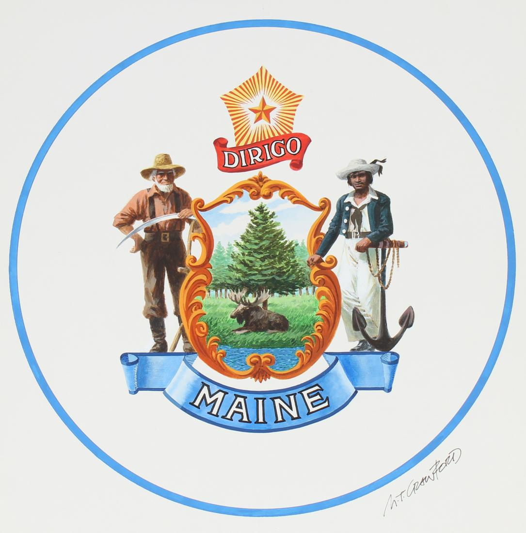 Mel Crawford (B. 1925) "Great Seal of Maine" WC (1 of 5)