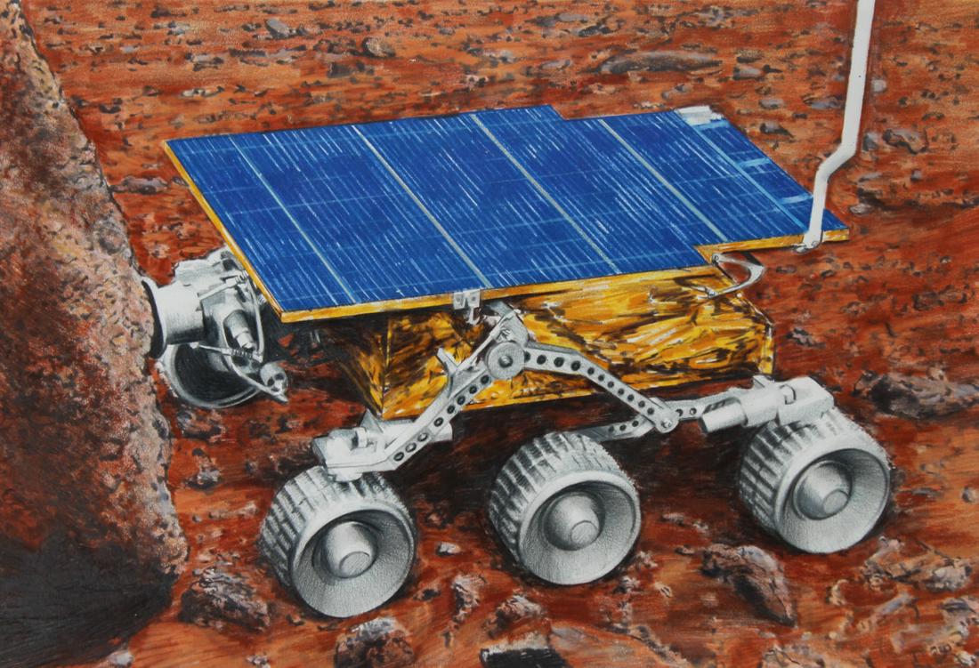 Paul & Chris Calle "Space Exploration Captivates": Paul Calle (American, 1928 - 2010) and Chris Calle (American, B. 1961) "Space Exploration Captivates Millions" Signed lower right. Original Watercolor/ Mixed Media painting on Illustration Board. Prov