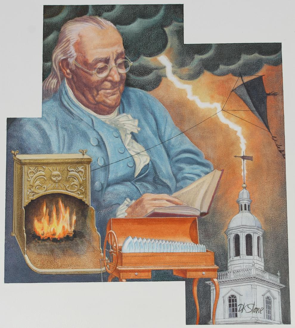 David K Stone (1922-2001) "Benjamin Franklin" Oil (1 of 6)