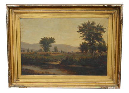 George Frank Higgins (American, B. 1850): George Frank Higgins (American, B. 1850) Signed lower left. Oil on Canvas. Scene depicts farmers in wheat field. Sight Size: 18 x 27 in. Overall Framed Size: 26.5 x 35.5 in.