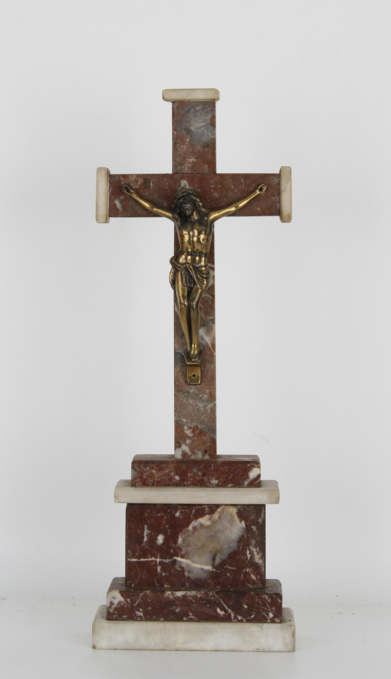 Marble Crucifix with Bronze Jesus: Marble Crucifix with Bronze Jesus. Height: 15.25