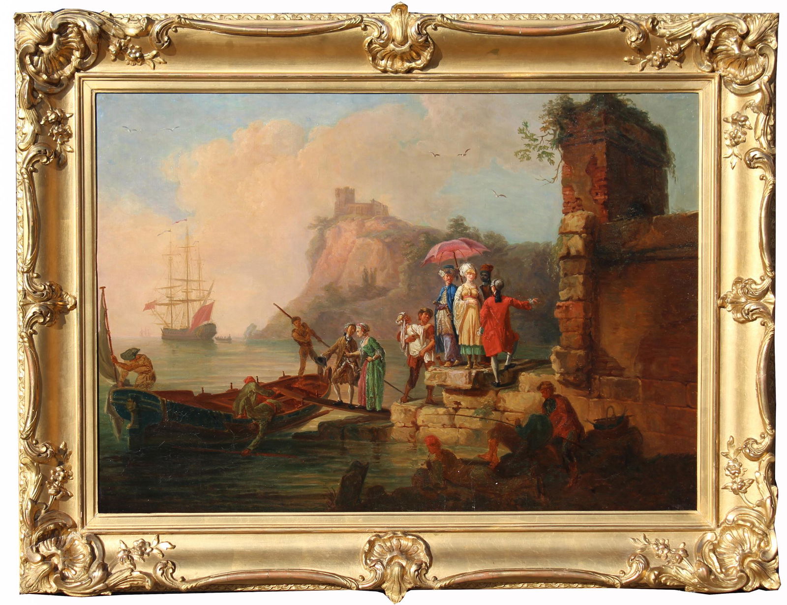 Italian Old Master Painting, Figures near Coast (1 of 5)