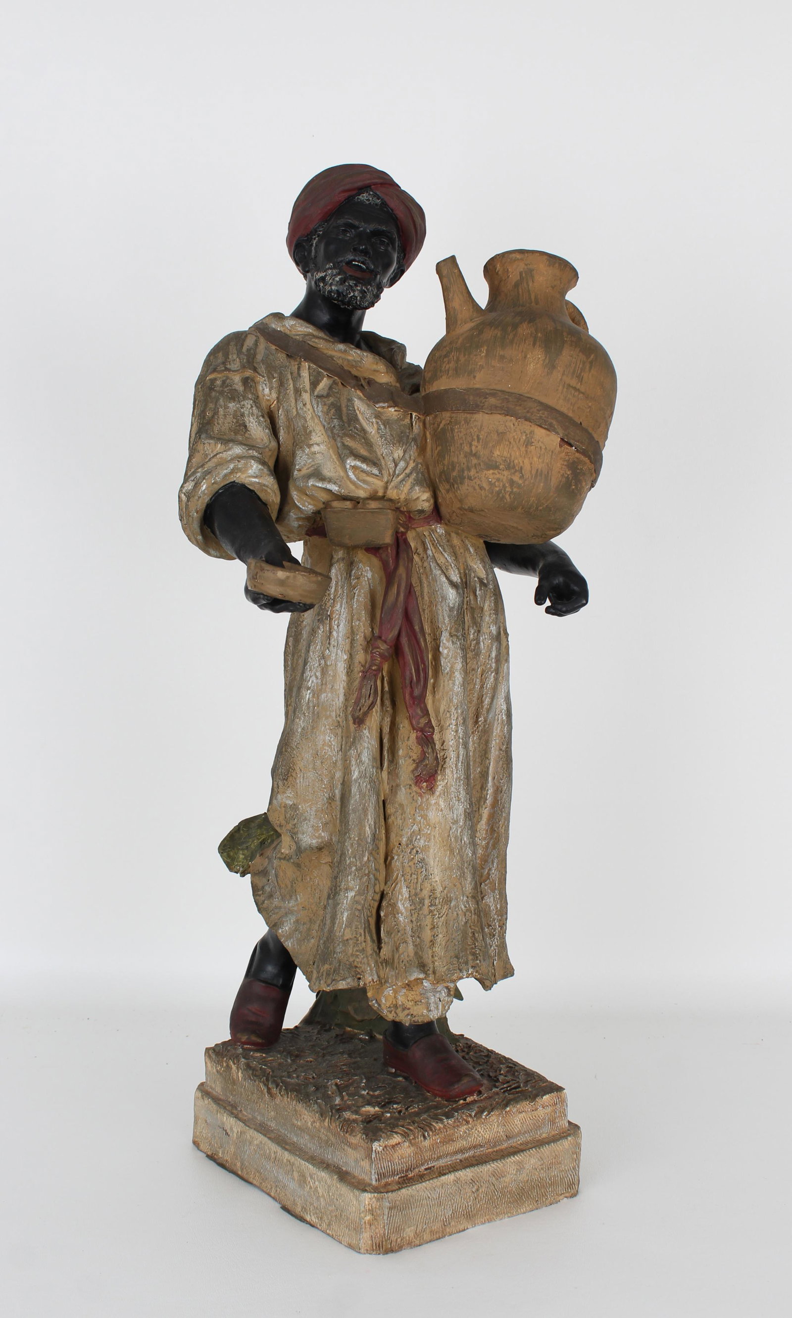 Large Terracotta Goldscheider Orientalist Figure: Large Terracotta Goldscheider Orientalist Figure. Marked on backside. Height: 21.5 in.