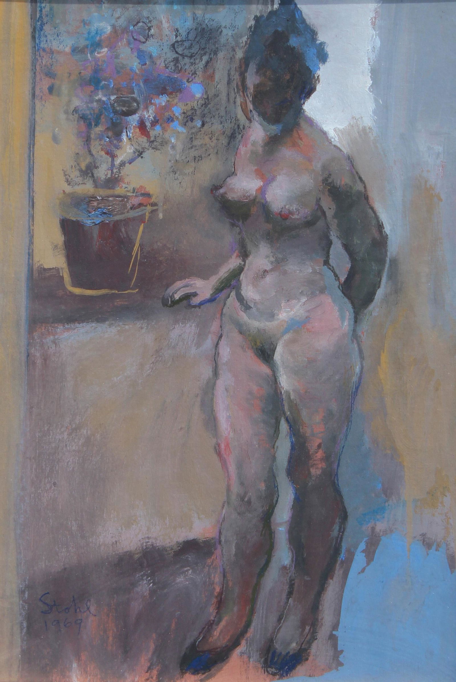 Benjamin Stahl (FL, 1910 - 1987) Nude: Benjamin Albert Stahl (FL, 1910 - 1987) Nude Pastel. Signed and dated (1969) lower left. Mixed Media on Paper. Sight Size: 22 x 15 in. Overall Framed Size: 37 x 29 in. Framed behind glass.
