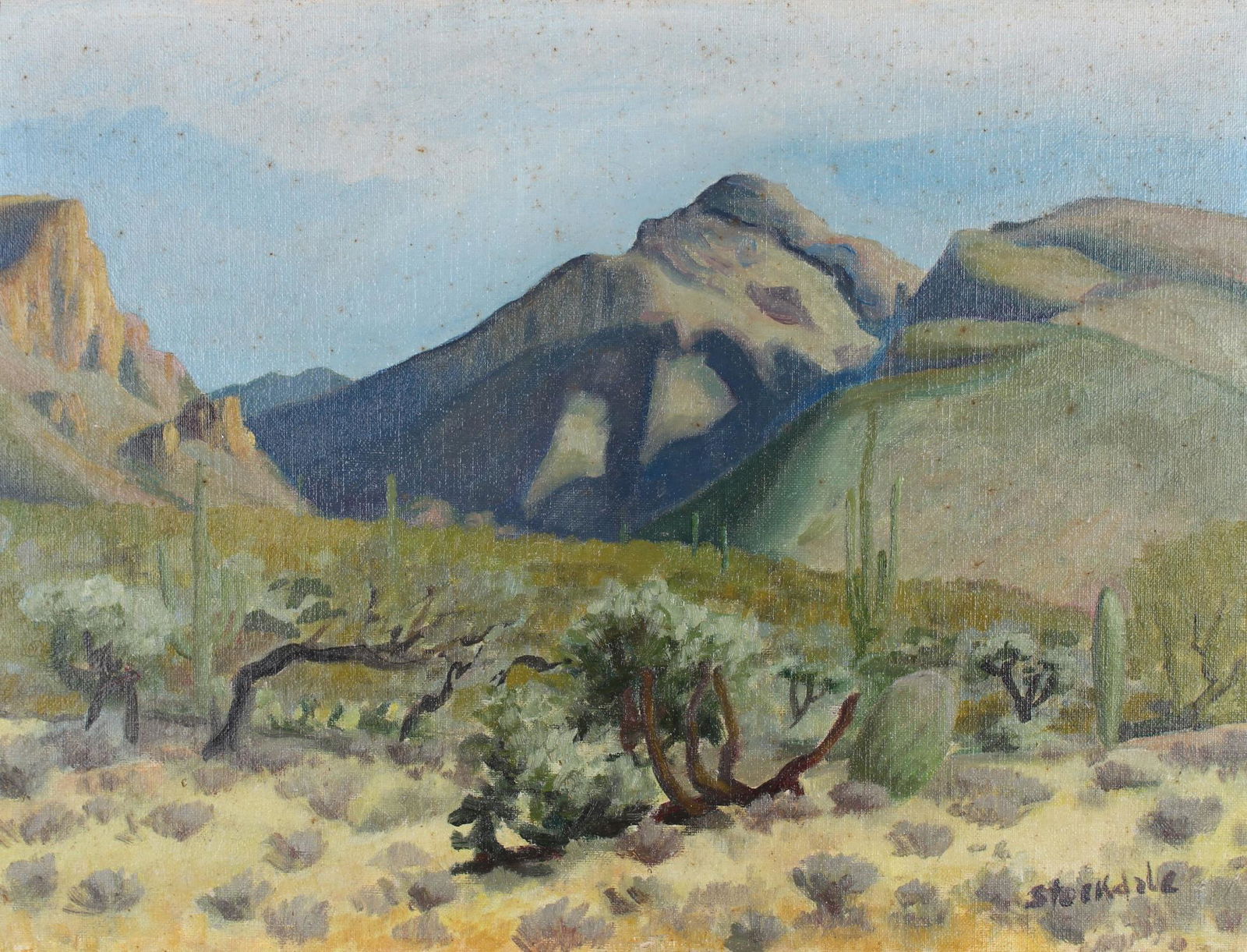 New Mexico School, Signed Stockdale: New Mexico School, Signed Stockdale. Oil on Board. Signed lower right. Size: 12 x 16 in. Unframed.