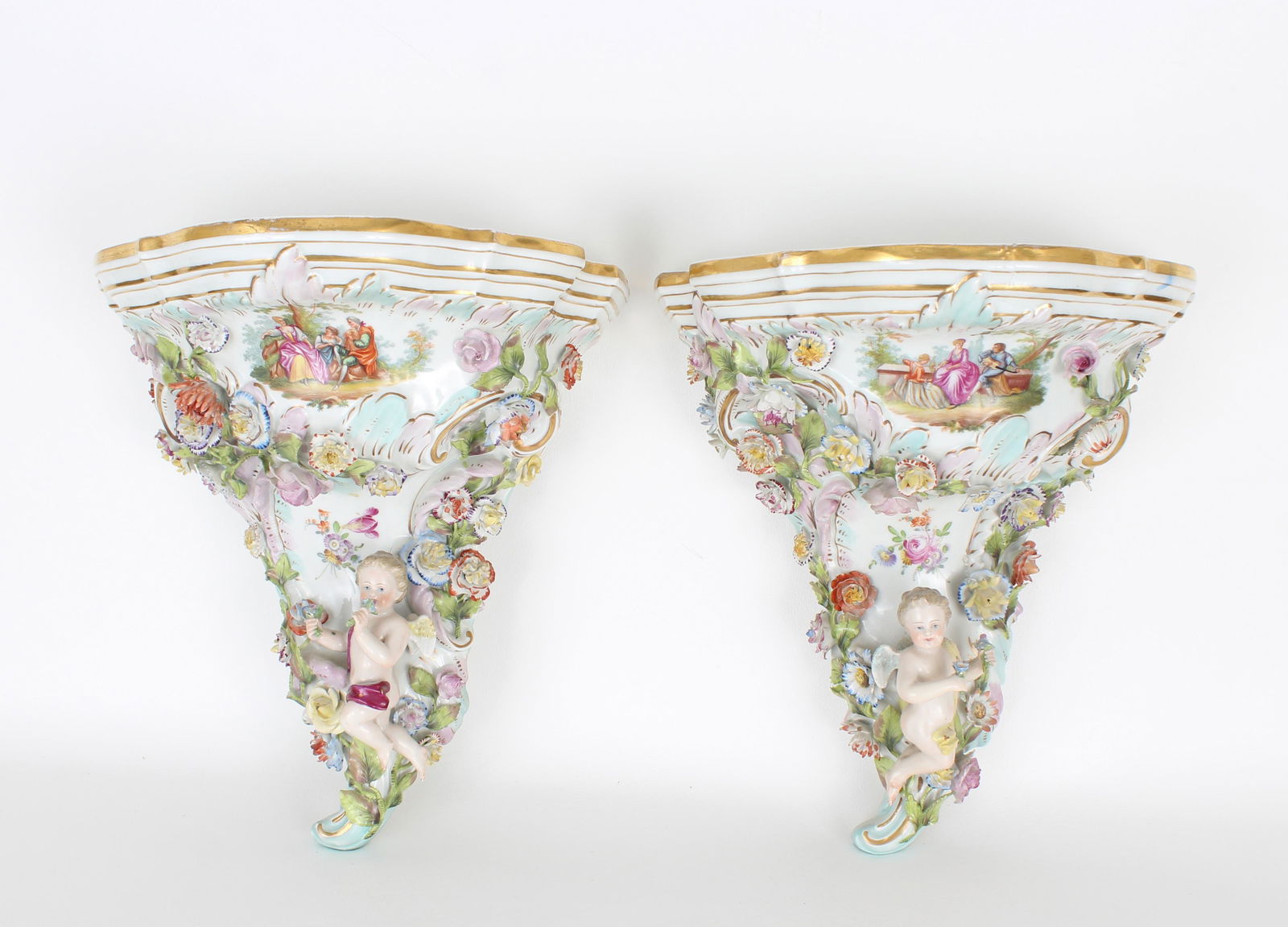 Pair of Figural Dresden Porcelain Wall Sconces (1 of 11)