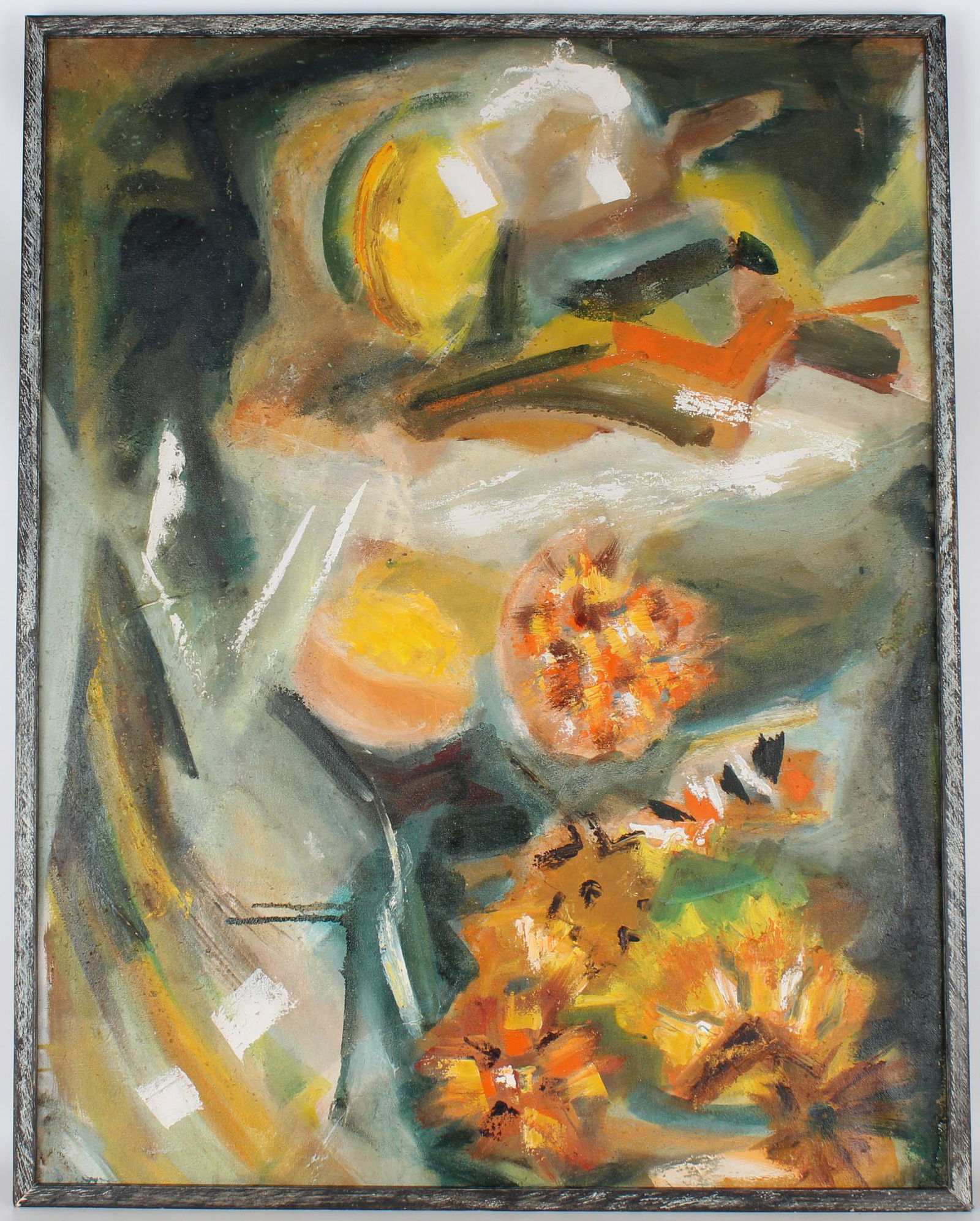 School of Byron Browne, Large Abstract Painting: School of Byron Browne, Large Abstract Painting. Oil on canvas. Appears to be unsigned. Overall Framed Size: 39 x 30.5 in.