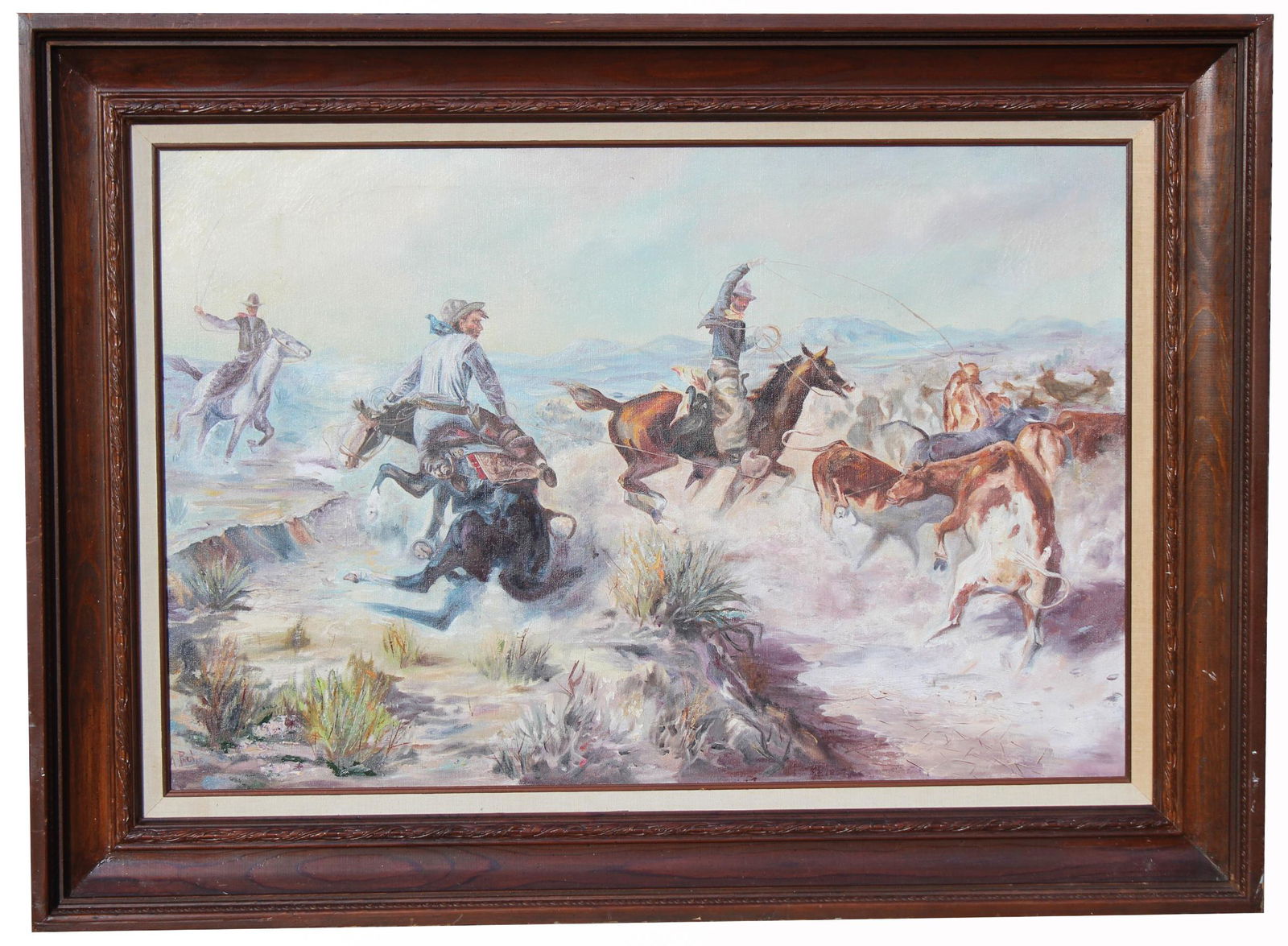 Signed Large Western American Herding Cattle Scene (1 of 5)