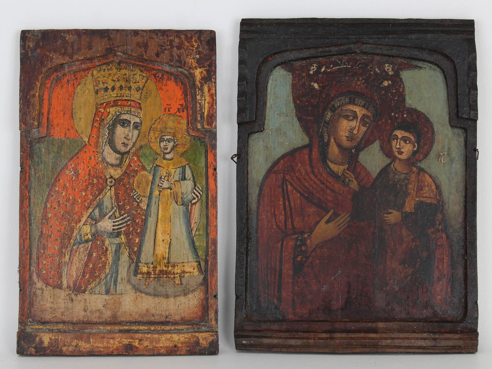 (2) Antique Greek Icons, "Mother of God" (1 of 2)