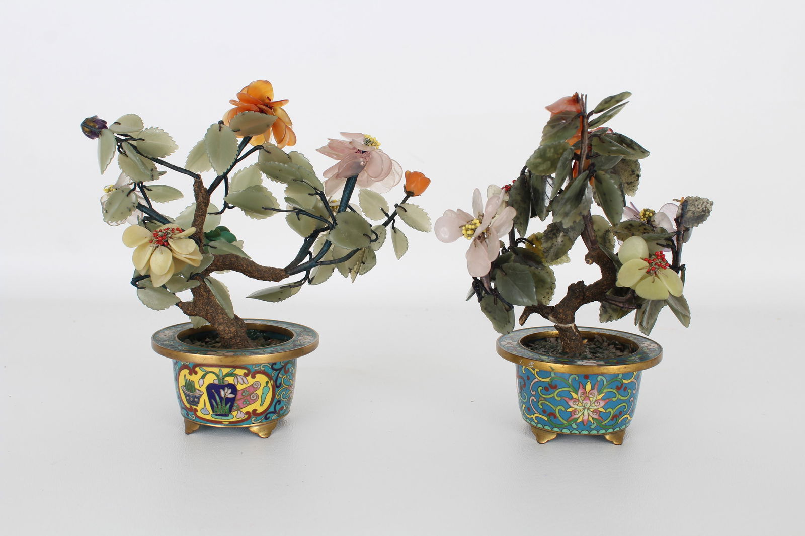 Chinese Cloisonne Jade Trees (1 of 3)
