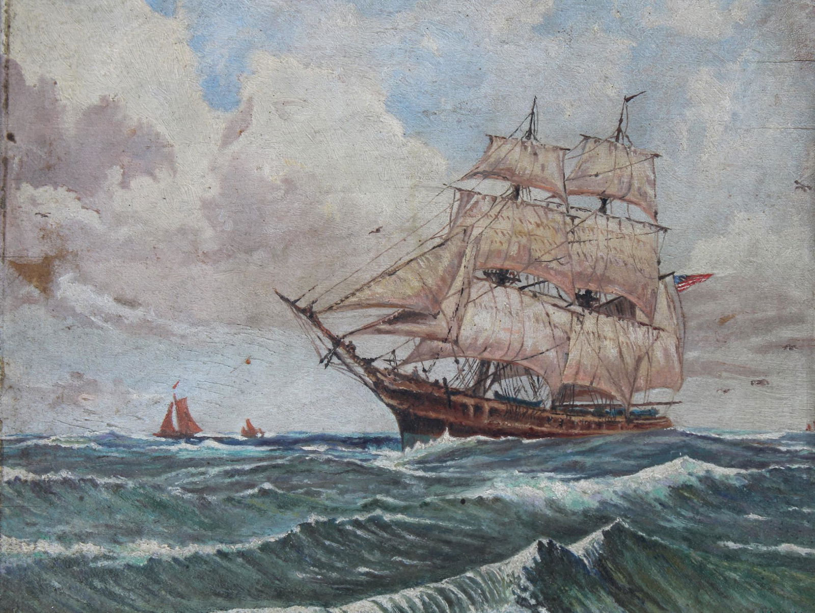 American School, Clipper Ship Painting. Signed (1 of 4)