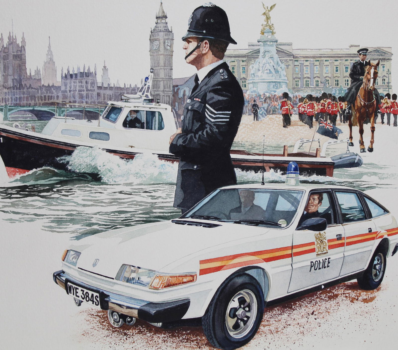 Brian Sanders (B. 1937) "Police Transportation" WC (1 of 3)