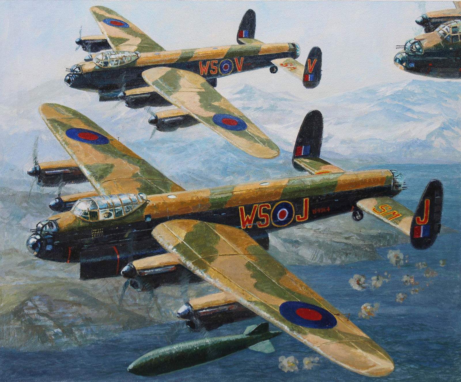 Brian Sanders (B. 1937) "Lancaster Bombers" Oil (1 of 5)
