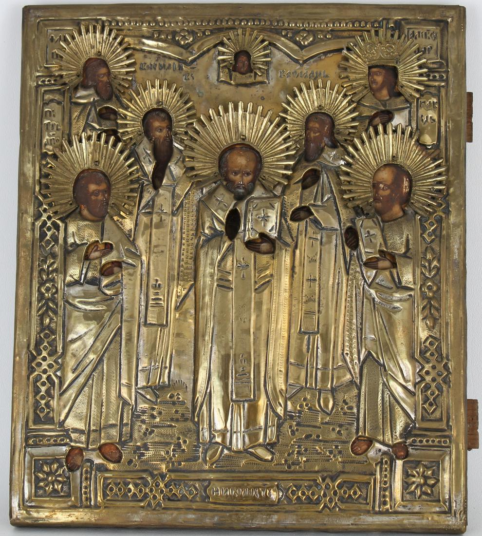 Antique Figural Silver/Wood Russian Icon (1 of 4)