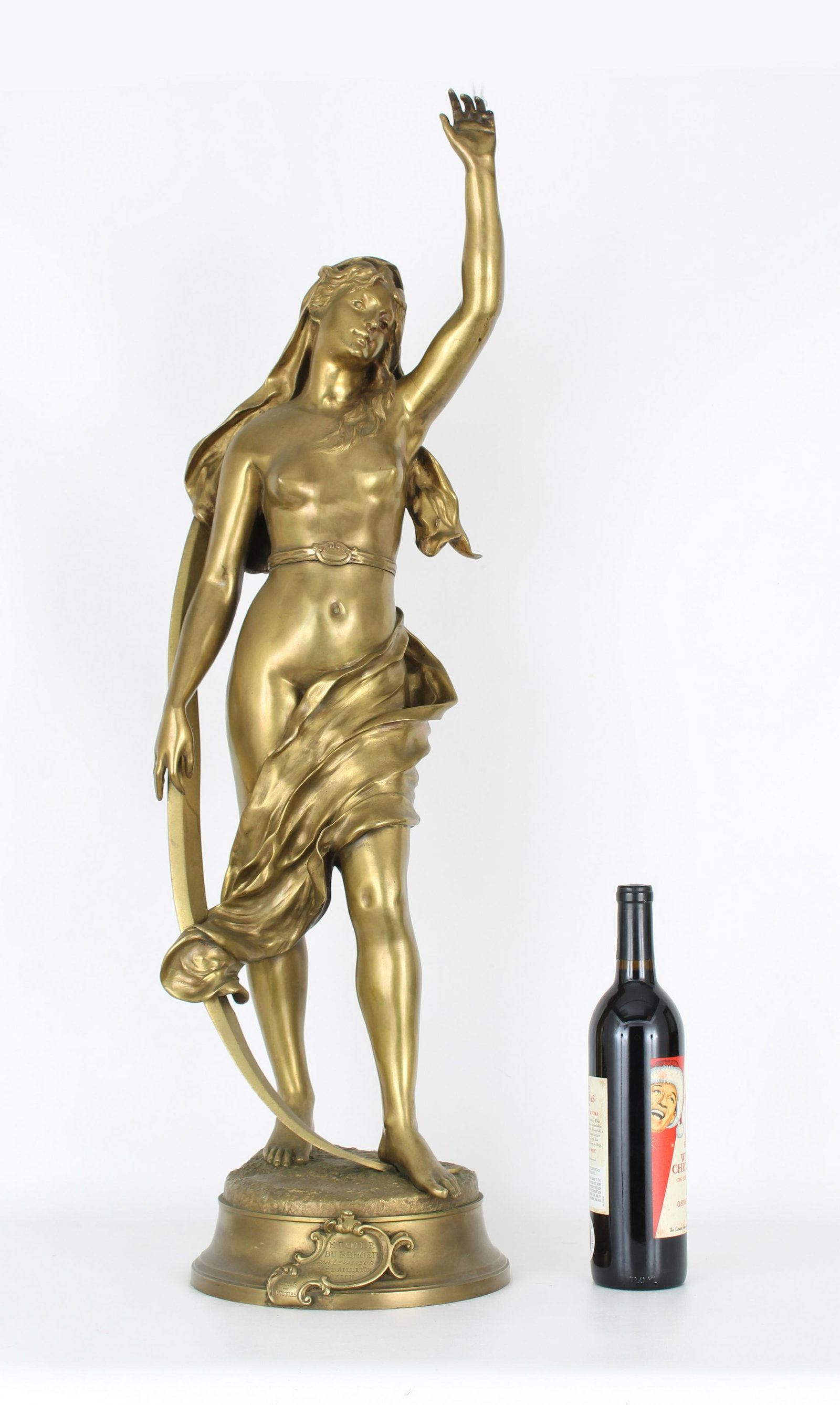 Henri Louis Lavaseur (1853 - 1934) Bronze: 19th Century French Bronze Nude Lady Etoile Du Berger. Signed by Henri Louis Levasseur (French, 1853-1934). Plaque on the front reads "ETOILE DU BERGER PAR LEVASSEUR 1RE MEDAILLE D'OR AU SALON H-C". D