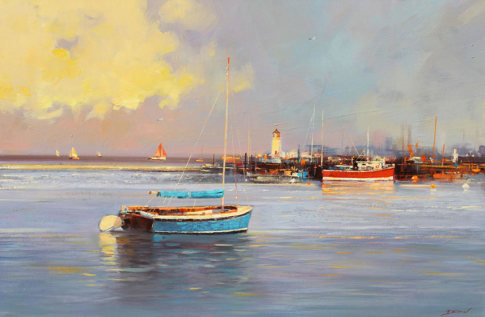 20th C. New England Boats in Harbor Painting (1 of 5)