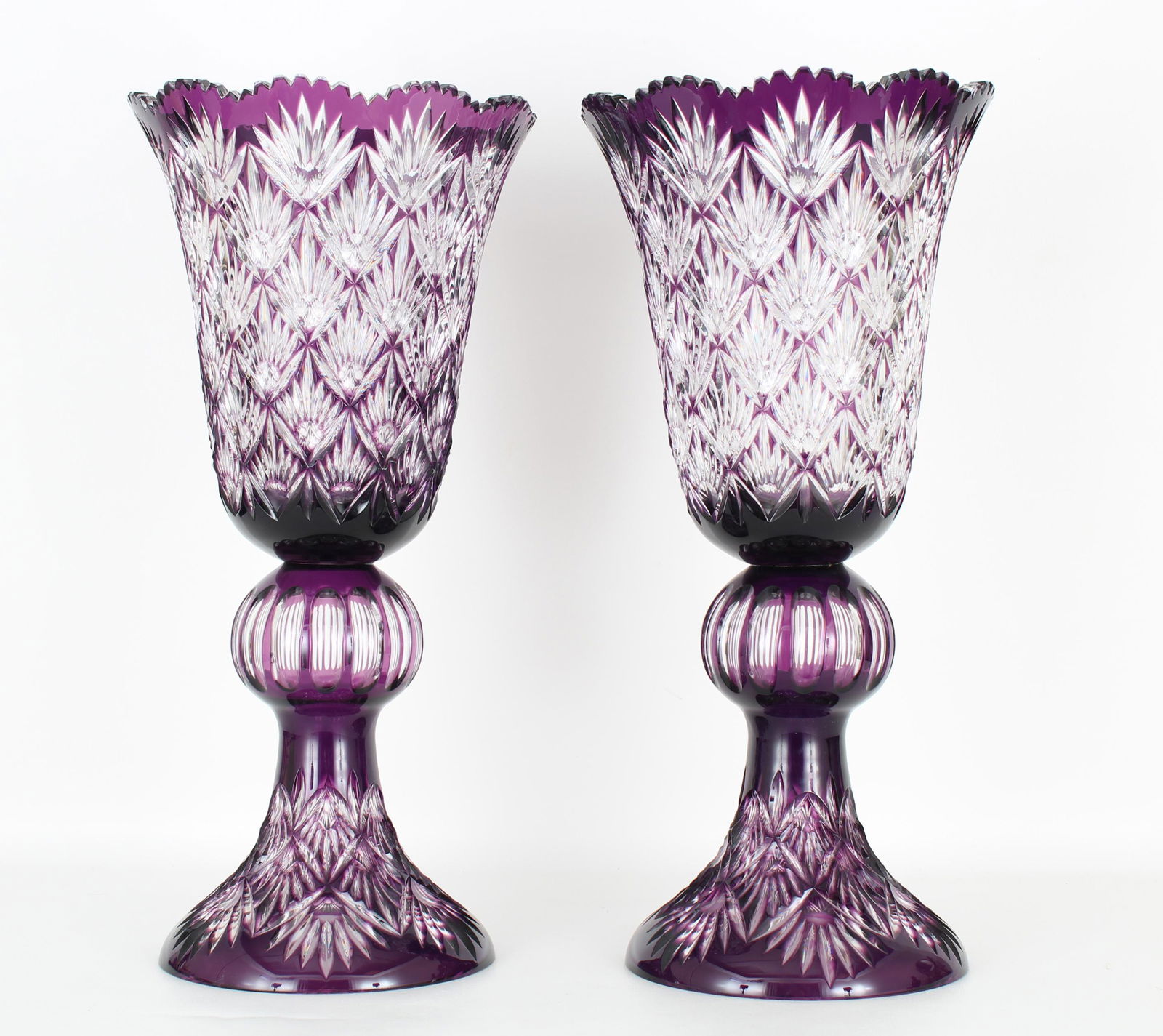 (2) Large Purple Cut Glass Vases (1 of 2)