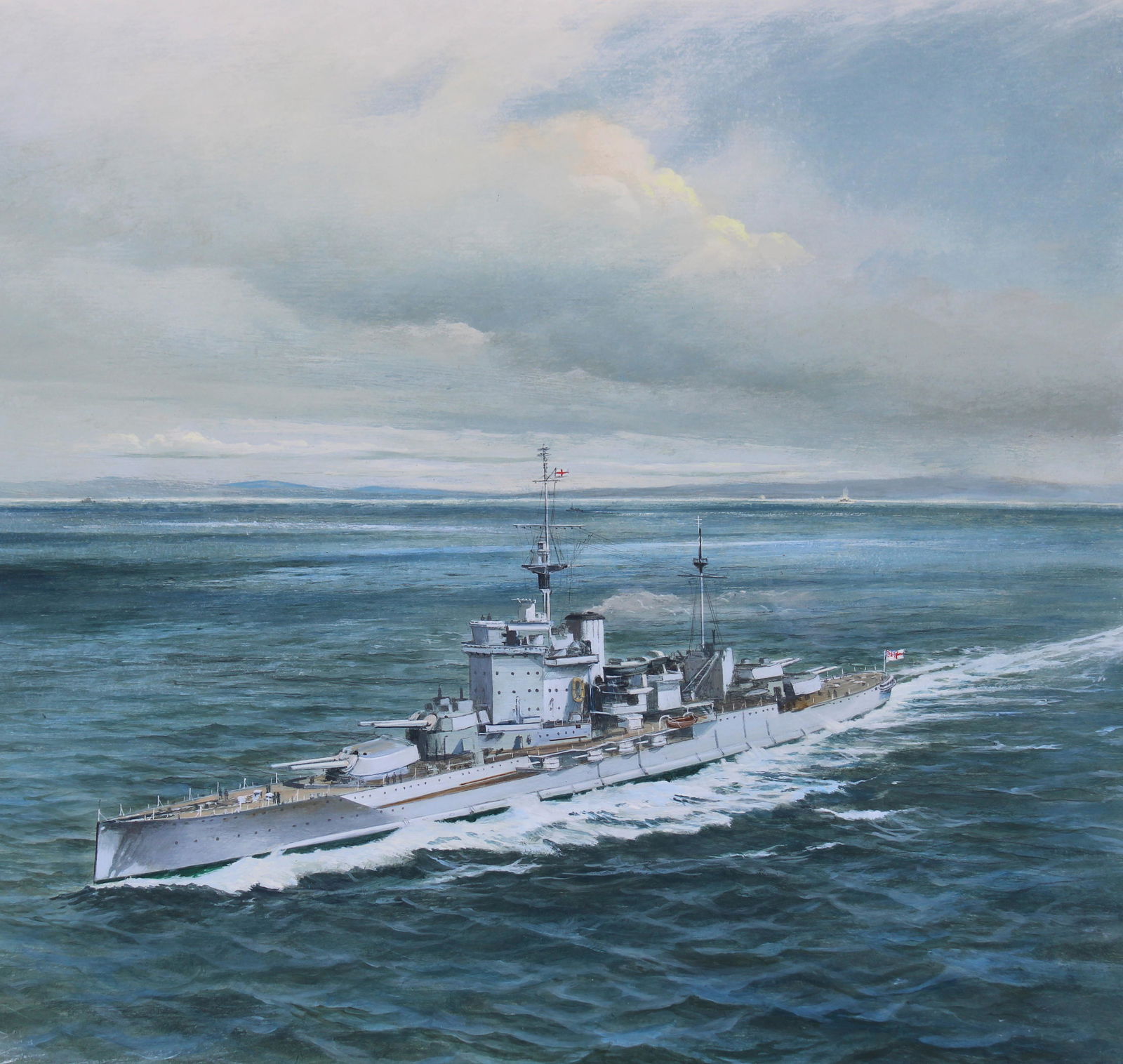 Charles J Lundgren (1911-1988) "Warspite": Charles J Lundgren (New York, Connecticut, 1911 - 1988) "Warspite" Signed lower right. Oil on Masonite. Provenance: Collection of James A. Helzer (1946-2008), Founder of Unicover Corporation. This art