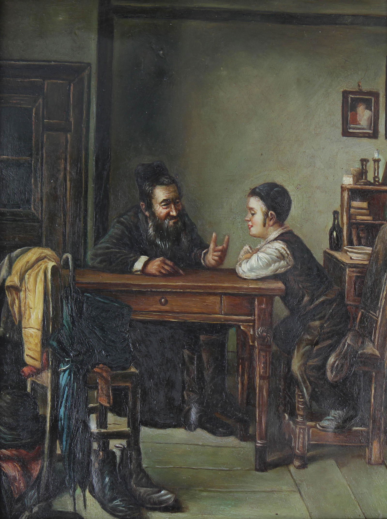 Antique Painting of Rabbi with Young Boy (1 of 3)