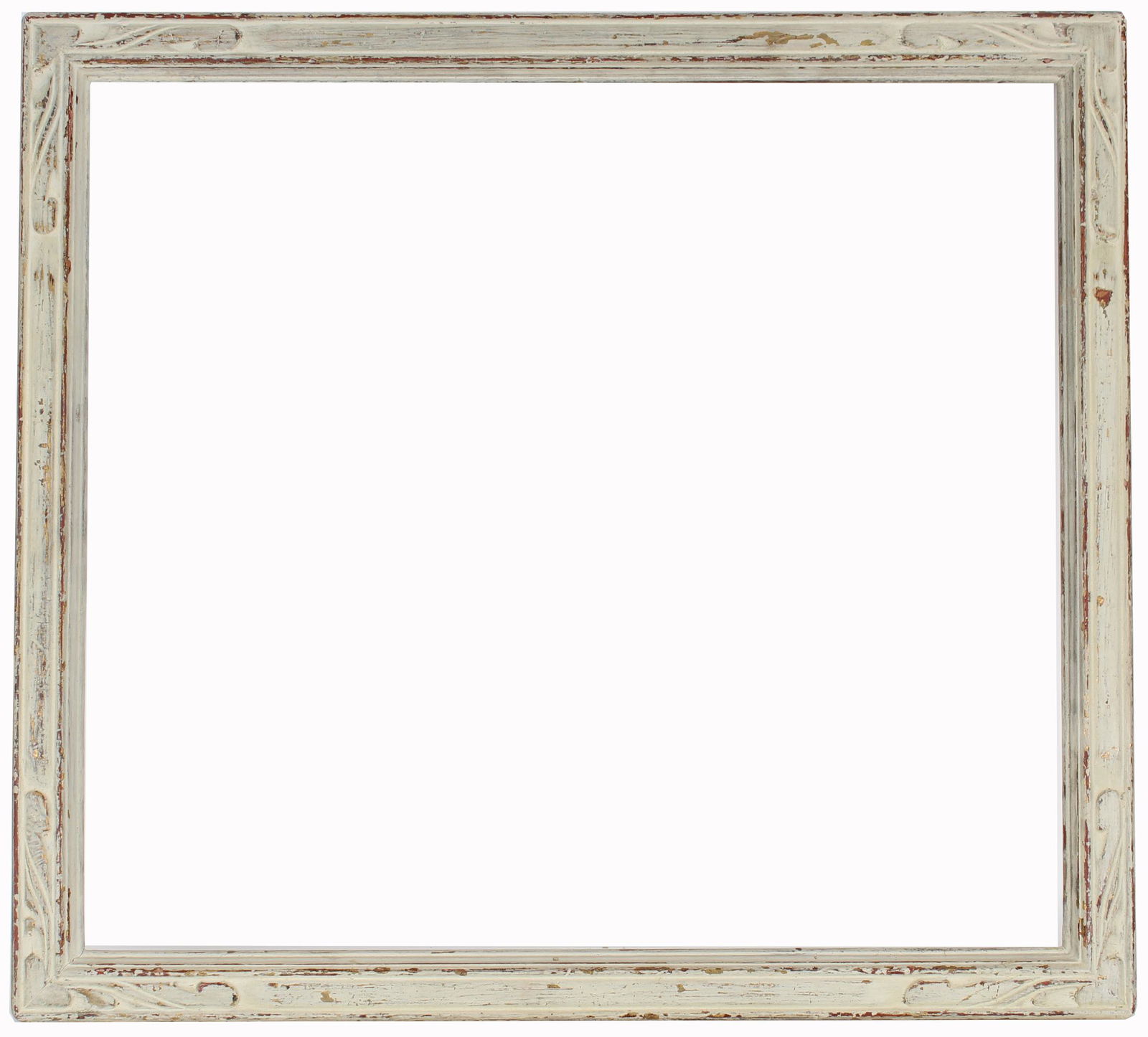 Antique Hand Carved/Painted Wood Frame: Antique Hand Carved/Painted Wood Frame. Rabbet size: 15 x 16.5 inches. Overall framed size: 17 x 18.5 inches.