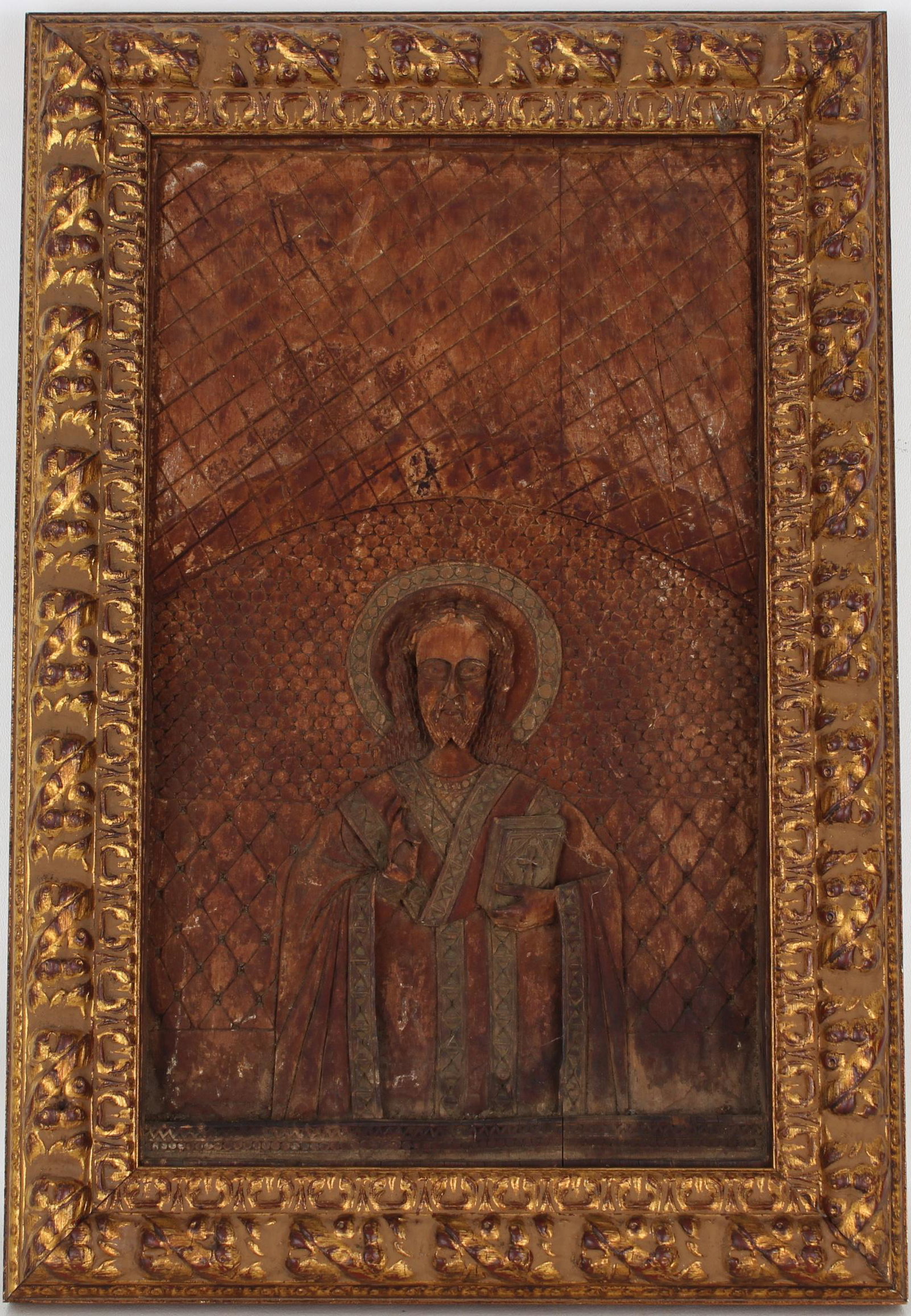 Antique Carved Figural Relief: Antique Carved Figural Relief. Framed in a later added gilt frame. Overall Framed Size: 20 x 13.5 in.