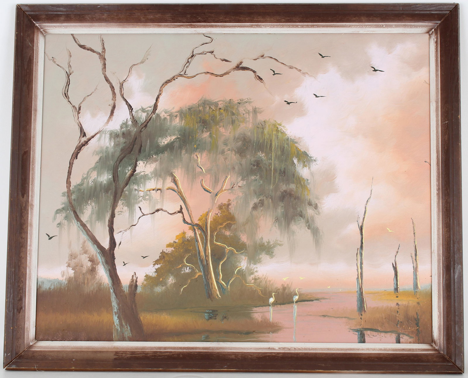 Johnny Daniels (1954-2009) Florida landscape: Johnny Daniels (1954-2009) Florida highwaymen landscape painting. Oil on upson board. Signed lower right. Sight Size: 24 x 30 in. Overall Framed Size: 27 x 33 in.