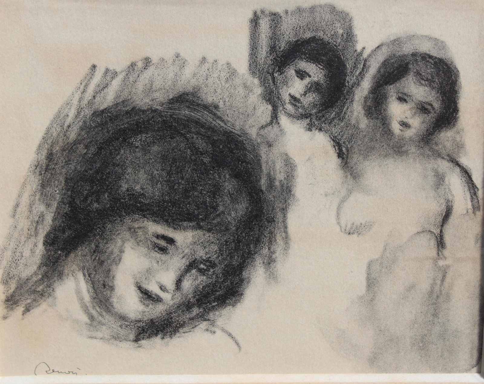 Renoir "Mother & 2 Children" Limited Edition: Limited edition lithograph. Comes with COA verso. Sight Size: 6.5 x 8.5 in. Overall Framed Size: 11.75 x 14.75 in. Framed behind glass.