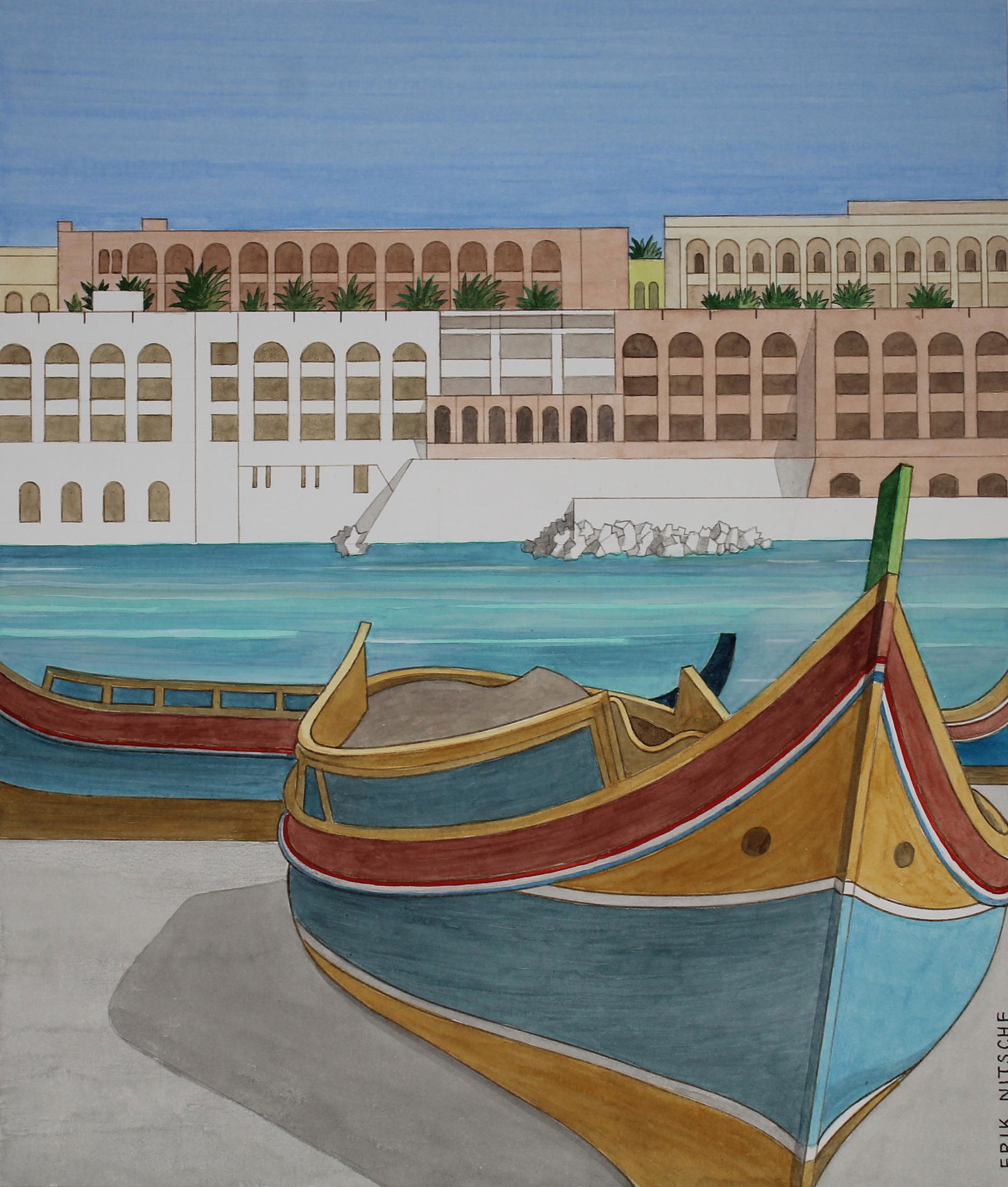 Erik Nitsche (1908-1998) Marina San Gorg in Malta (1 of 4)