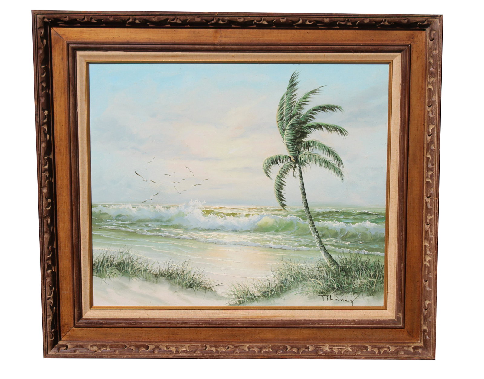 Tihaney (20th C.) Coastal Landscape: Tihaney (20th C.) Signed lower right. Oil on Canvas. Sight Size: 20 x 24 in. Overall Framed Size: 27.5 x 31.5 in.