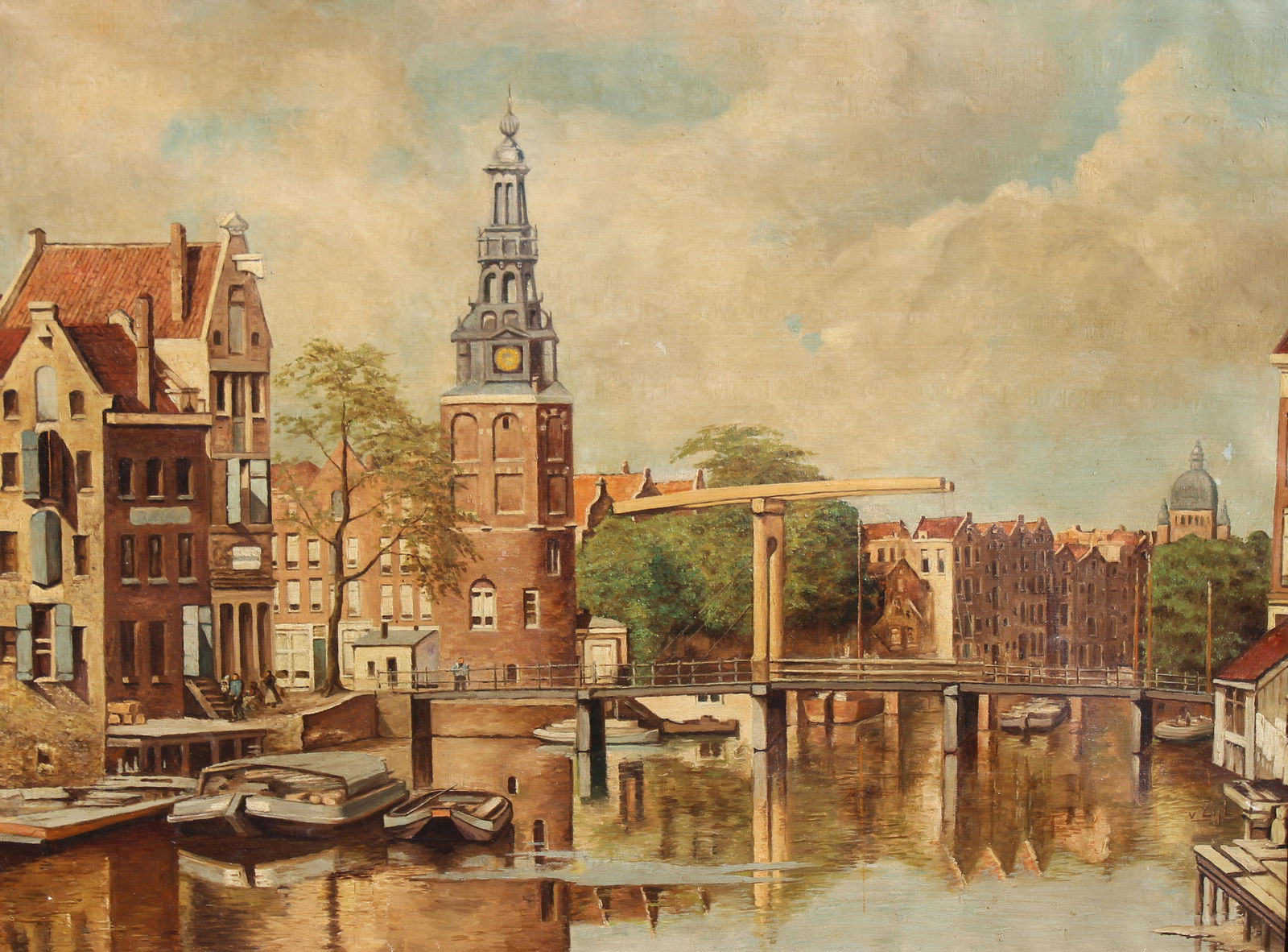 V Zijl, Signed 19th C. Canal Scene (1 of 6)