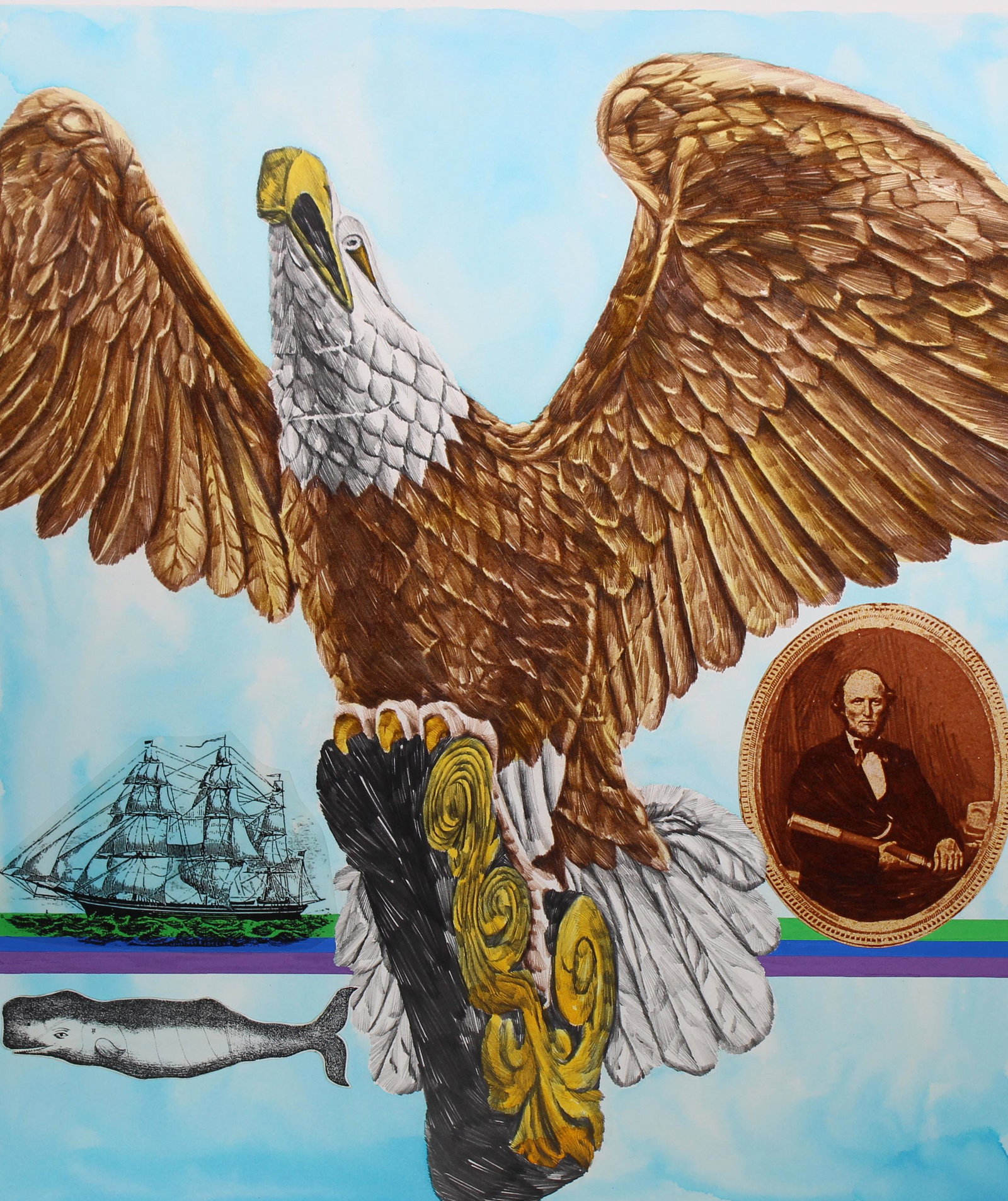 Chris Calle (B. 1961) "American Eagle" Original: Chris Calle (American, B. 1961) "American Eagle" Signed lower right. Original watercolor painting on Illustration Board. Provenance: Collection of James A. Helzer (1946-2008), Founder of Unicover Corp