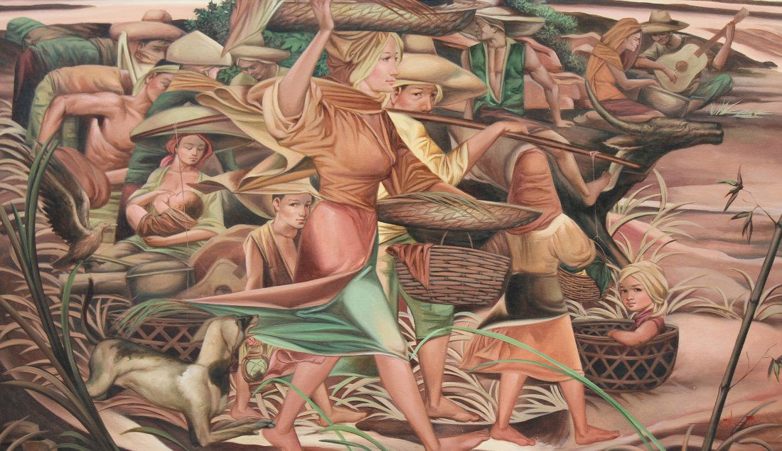 Southeast Asian School, Large Modernist Painting.  Signed (1 of 6)