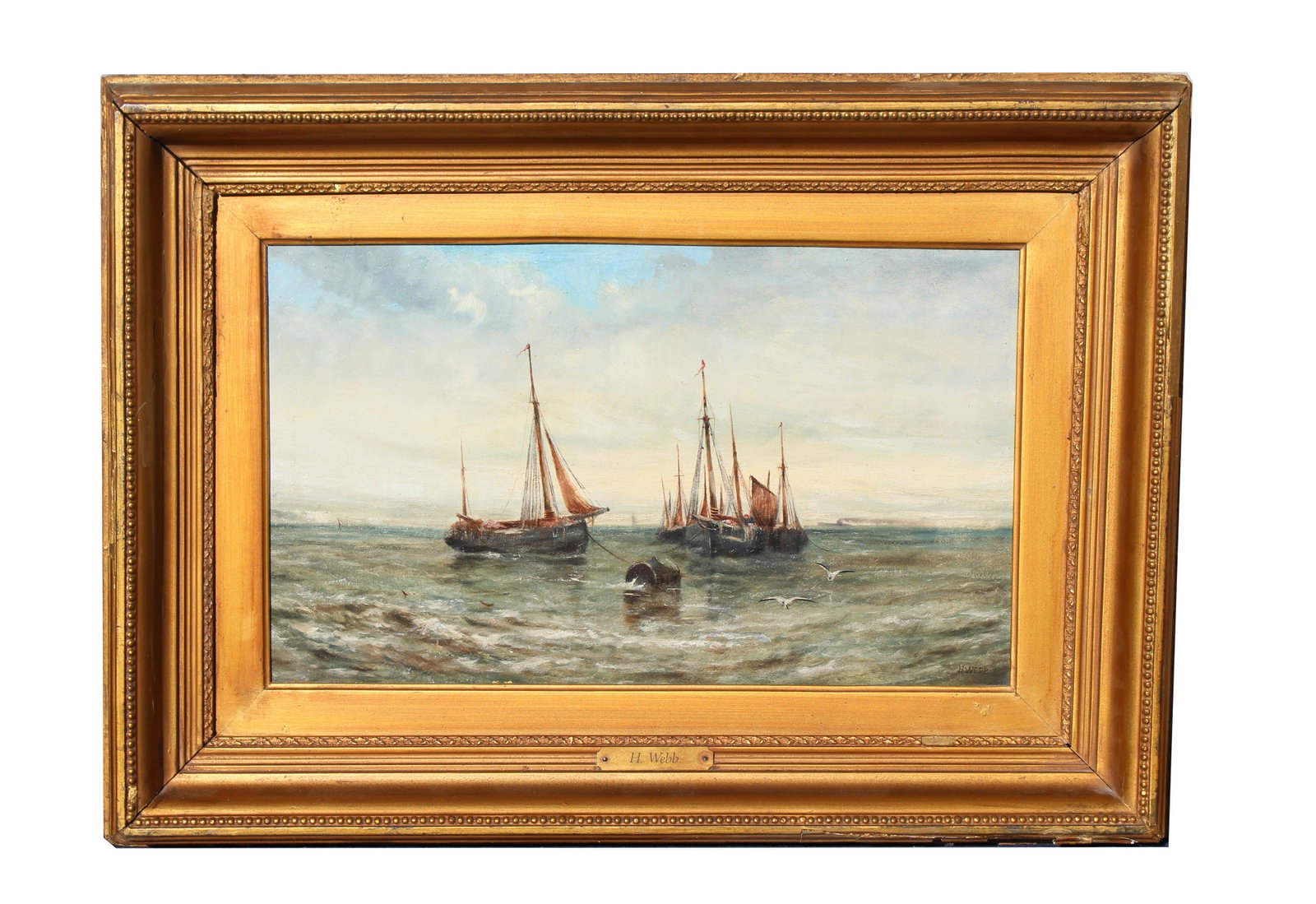 H. Webb (British, 19th C.): H. Webb (British, 19th C.) Oil on Canvas. Signed lower right. Condition issue to tpo right area of frame (pic) Sight Size: 11.25 x 19 in. Overall Framed Size: 20 x 28 x 3 in.