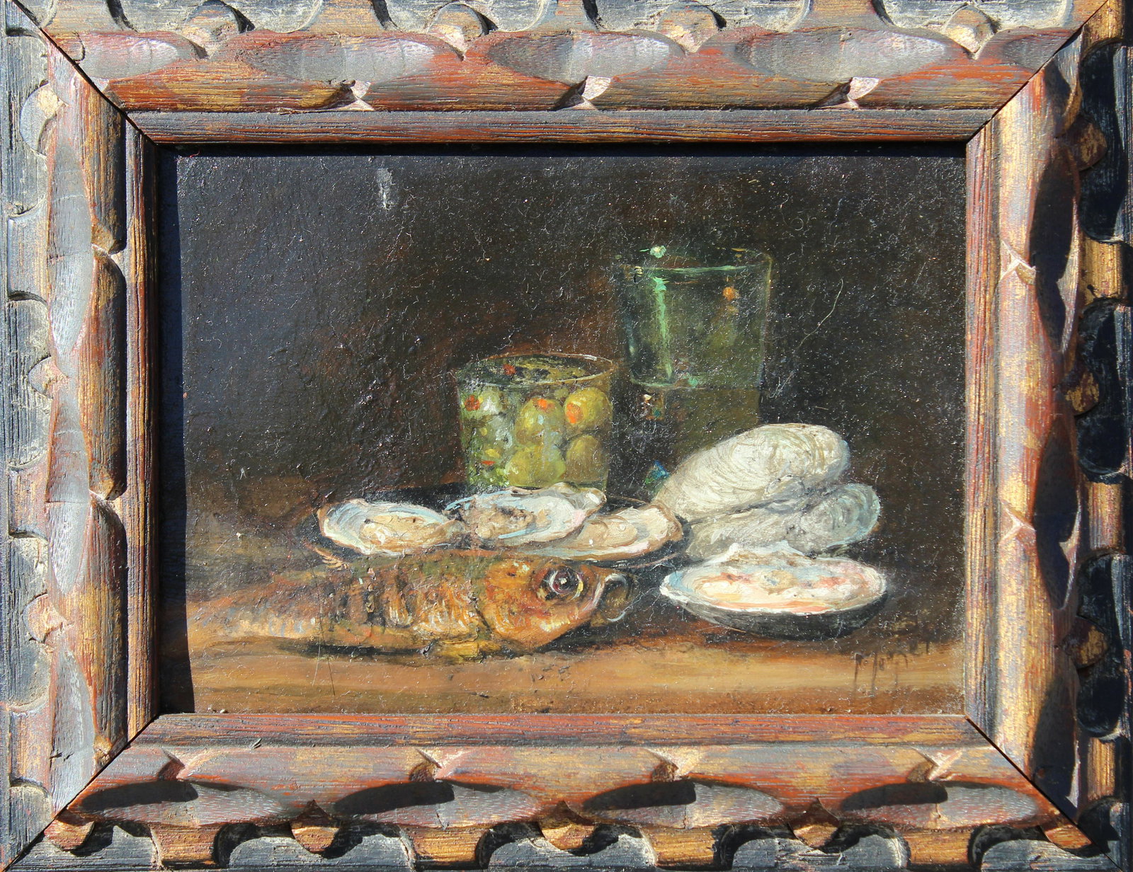 Antique Still Life Painting, Signed: Antique Still Life Painting, Bearing signature lower right. Oil on canvas. Sight Size: 5 x 7 in. Overall Framed Size: 7.5 x 9.5 in.