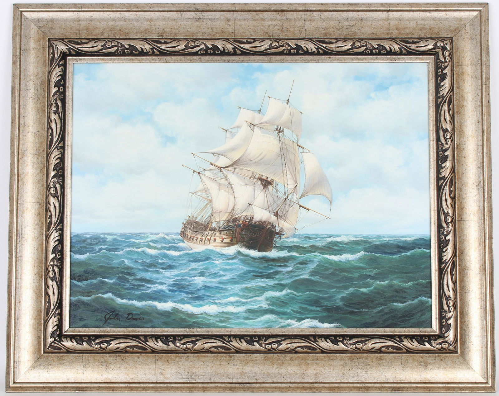 John Davis (20th Century): John Davis (20th Century) The Yacht Race. Signed lower right. Oil on Canvas. Sight Size: 18 x 24 in. Overall Framed Size: 26 x 32 in.