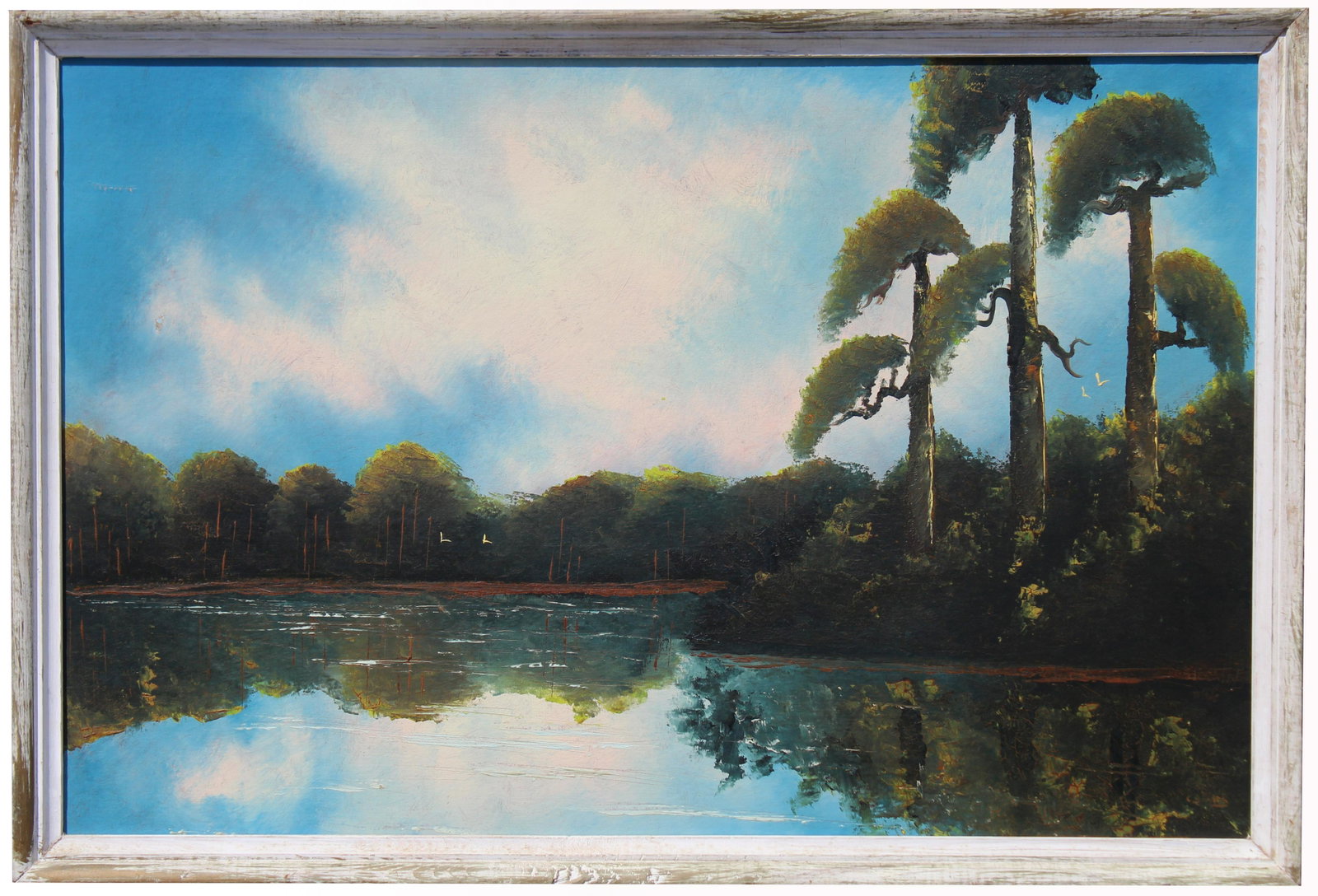 Carnell Smith (1950 - 2015) Florida Highwayman: Carnell Smith (1950 - 2015) Early Florida Highwayman painting on upson board. depicting birds flying through a Florida riverscape. Signed lower right. Sight Size: 24 x 36 in. Overall Framed Size: 25.5