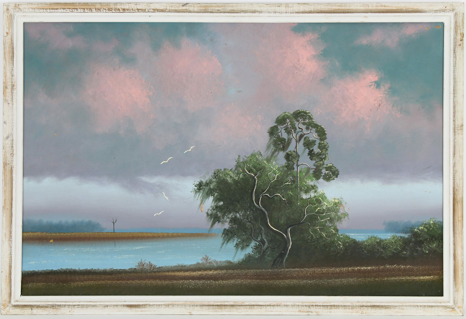 Al Black (B. 1947) Florida Highwayman: Al Black (B. 1947) Early Florida Highwayman painting. Oil on upson board. Signed lower right. Sight Size: 24 x 36 in. Overall Framed Size: 25.5 x 37.5 in.