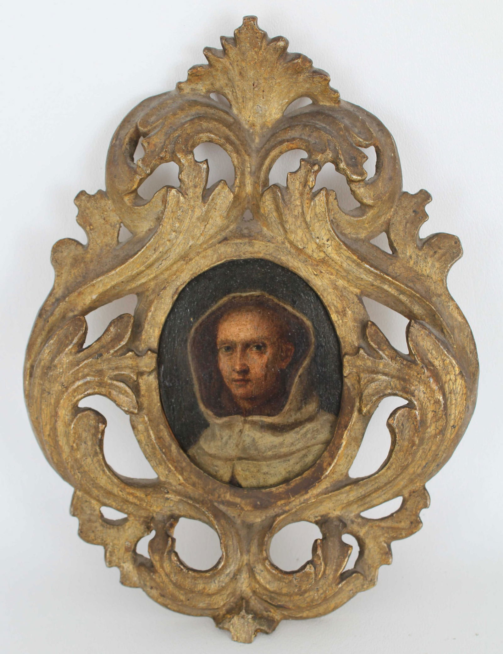 Italian Miniature Portrait of a Monk: 18th Century Italian Miniature Portrait of a Monk, Oil on Copper, Description and Date 1761 on Verso. Sight Size: 3.25 x 2.5 in. Overall Framed Size: 8.5 x 6.5 in.