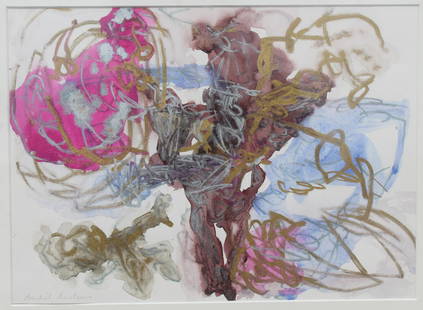 Nabil Nahas (NY, B. 1949): Nabil Nahas (NY, B. 1949) Abstract Composition. Watercolor on Paper. Signed lower left. COA from the Artist. Provenance: From the Estate of Gerard Vitagliano, California. Image Size: 8.25 x 11.5