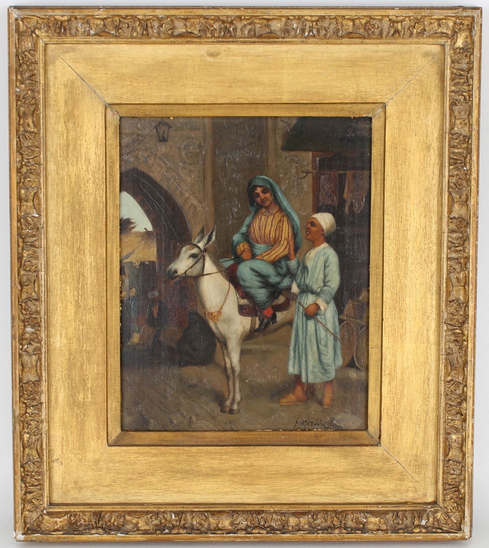 Signed, 19th C. Orientalist Cairo Street Scene: Signed, 19th C. Orientalist Cairo Street Scene. Oil on Board. Signed lower right. Sight Size: 10.5 x 8.25 in. Overall Framed Size: 16.75 x 14.5 in.