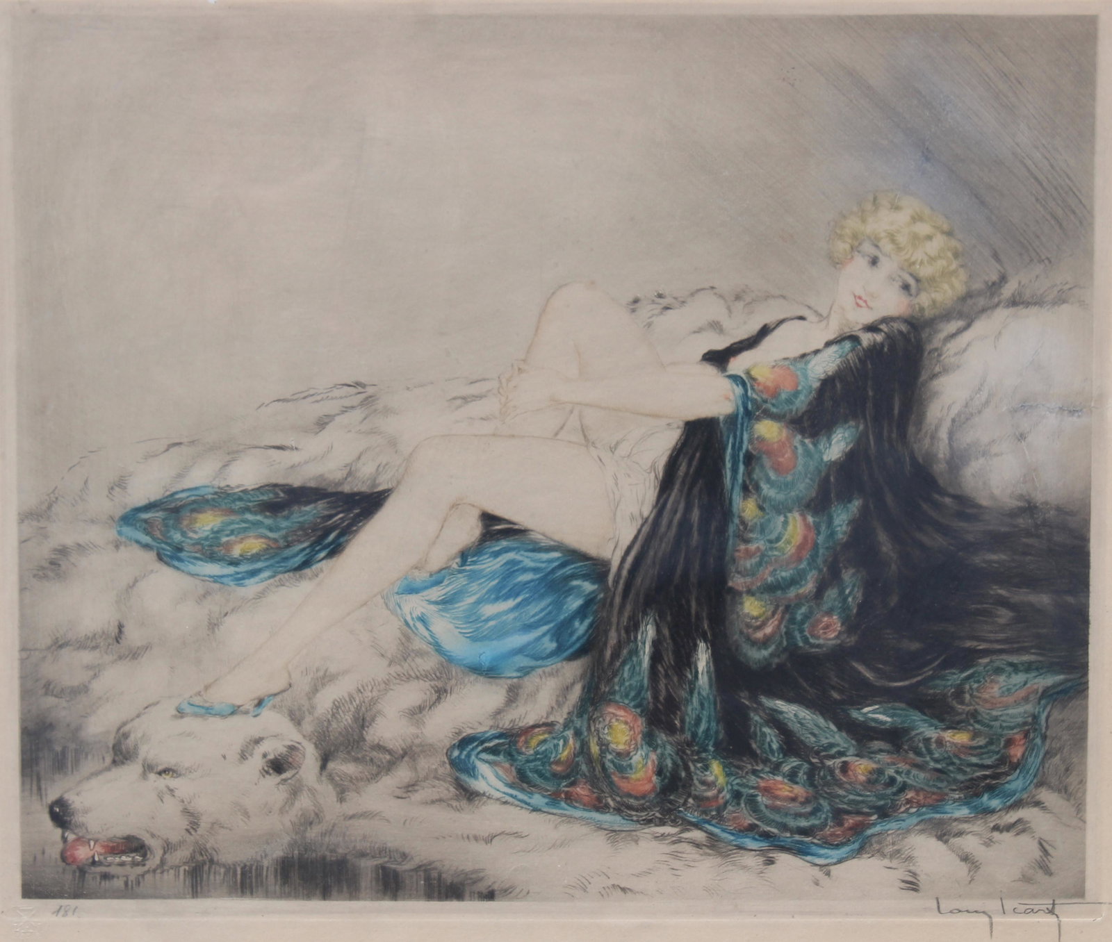 Louis Icart "Le Robe de Chine" Etching: Louis Icart "Le Robe de Chine" Etching. Pencil signed lower right. Chop mark lower left. Plate Size: 40 x 48 cm Image Size: 27 x 29 in. Framed behind glass.