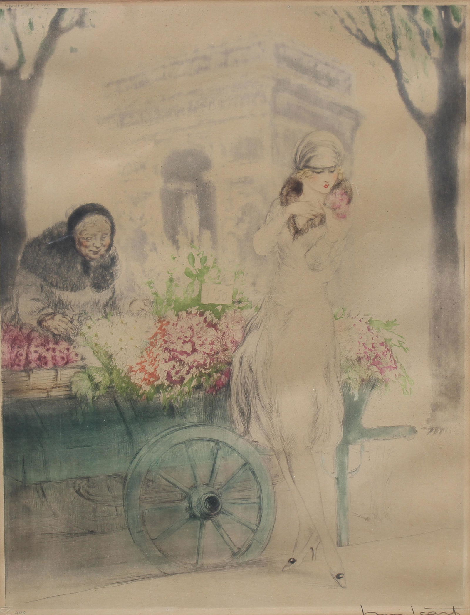 Louis Icart "Flower Seller" Etching (1 of 7)