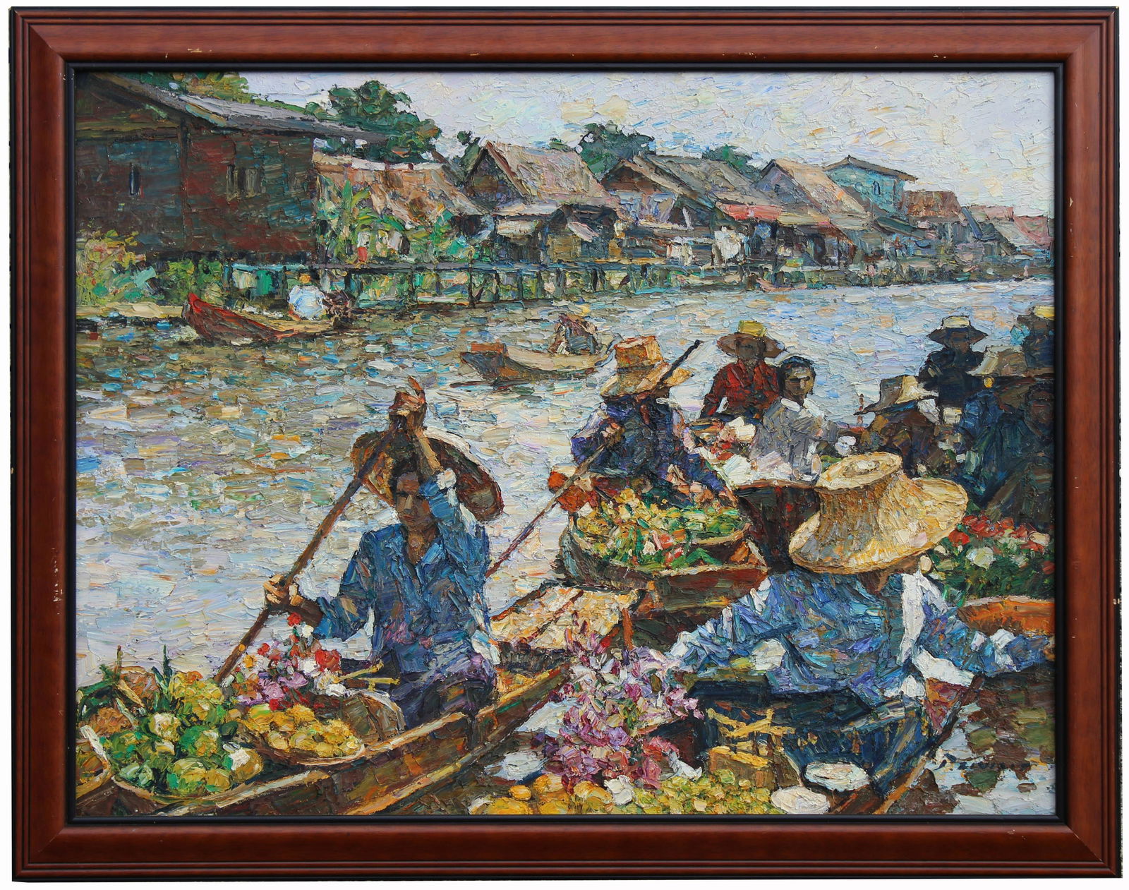 Patamares Livisit (Thailand, B. 1960): Patamares Livisit (Thailand, B. 1960) Impressionist oil on canvas painting of figures in a market. Signed lower right. Sight Size: 27 x 34 in. Overall Framed Size: 31 x 38 in.