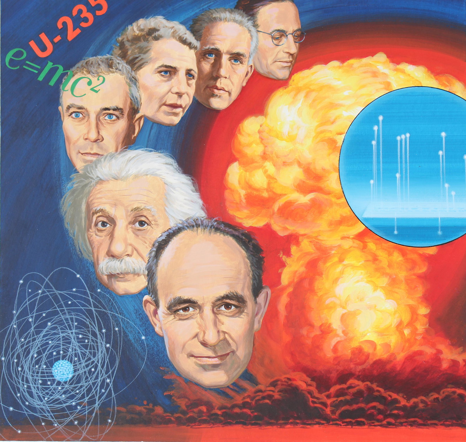 Ed Vebell (1921 - 2018) "Nuclear Fission" Original: Ed Vebell (American, 1921 - 2018) "Nuclear Fission" Signed lower right. Original Acrylic painting on Illustration Board. Provenance: Collection of James A. Helzer (1946-2008), Founder of Unicover Corp